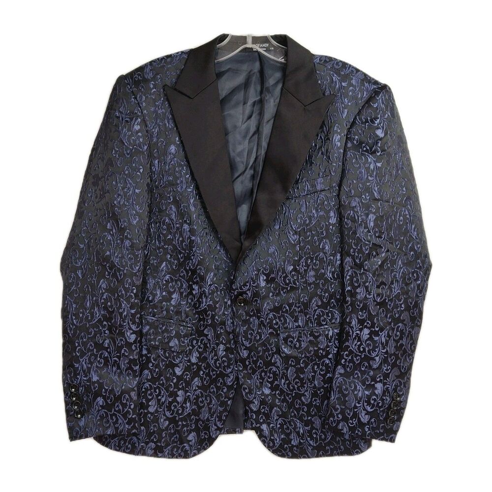 Coofandy Blazer Men's XS Black‎ w/ Dark Purple Embroidery One Button Closure